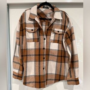 Trendy Queen Womens Flannel Shacket Jacket Plaid Button Down Shirt size Medium